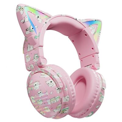 Cat Ear Bluetooth Headset Mikrofon Trådløse Hodetelefoner - Rosa