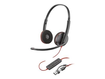 Poly Blackwire 3220 - Blackwire 3200 Series - headset - på örat - kabelansluten - USB-C - svart - Skype-certifierat, Cisco Jabber-certifierad, Avaya