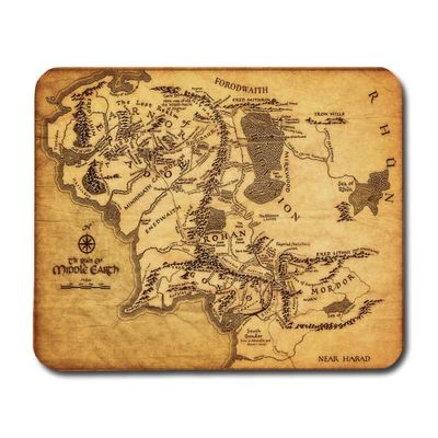 Musematte: Middle Earth Map, sklisikker gummibunn, unikt motiv