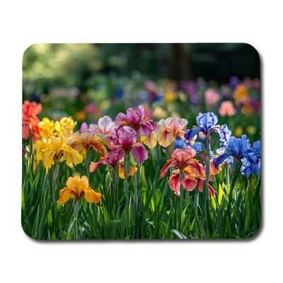 Musmatta: Blommor Iris, halkfri gummibas, livfull och unik design, perfekt för hemmet eller kontoret