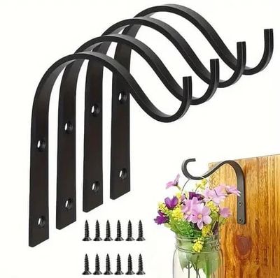 4-pack Väggkrokar i Järn – Väggmonterade Växthängare för Lyktor, Fågelmatare, Vindspel, Blomkorgar och Inredning Inne/Ute