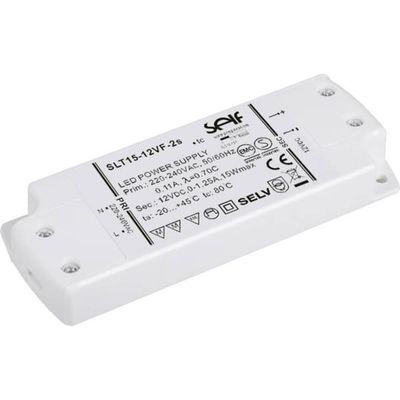 Self Electronics SLT15-12VF-2S LED transformator, LED driver Konstantspänning 15 W 1.25 A 12 V/DC Montering på brandfar