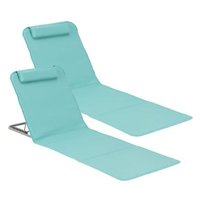 [en.casa] Strandmadrass Donostia set om 2-med kudde-hopfällbar-143x48cm-pulverlackerat stål-600D Oxford-tyg-turkos
