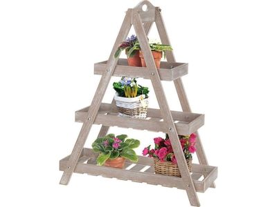 Vilde Blomsterstativ i tre, stativ, hylle, 3-nivå stige, trinnvis, for blomster, urter, planter, blomsterpotter