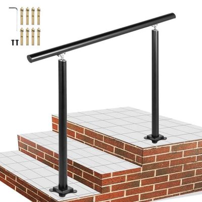 Ledstång Utomhustrappa, 3 fot, 34 tum, Justerbart utomhusräcke i svart aluminium för trädgård, 0-60 grader.