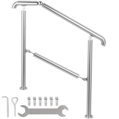 3-stegs räcke i rostfritt stål för plan yta och 1-3 steg, justerbart trappräcke för inomhus/outomhus, 220 lb kapacitet.