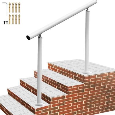 Ledstång utomhustrappa, 4 fot, 34 tum, justerbart 0-60° vit aluminiumtrappräcke för trädgård och säkerhet.