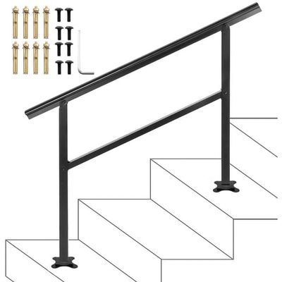 Ledstång Utomhustrappa 48x35,5 tum Justerbart trappräcke 0-45° Aluminium Svart för tvärstångstrappor.