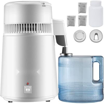 Vattendestillator för dricksvatten, 750 W, 1,2-2 L/H, 304 rostfritt stål, vit destillator med handtag och termostat.