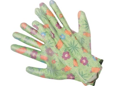 Flo Gummi hagehansker med blomster 10" grønn 74135