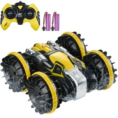 Amfibisk Fjärrkontroll Bilbåt 2,4 GHz 4WD RC Båt för Barn och Vuxna, Gul
