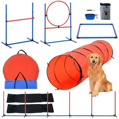Hund Agility Træningsudstyr 5 STK Opgradering m/ Hurdles, Forlænget Tunnel, Holdbart, Justerbart, Letvægts