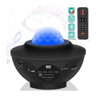 Stjerneprojektor med Bluetooth-højttaler, LED-stjerneskærm, sort