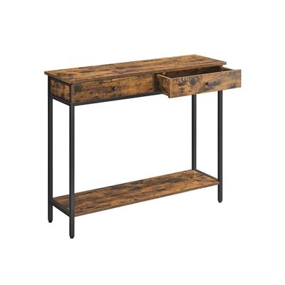 Konsolbord, hallbord, sidobord, soffbord med 2 lådor, stålram, hall, vardagsrum, industriell design, vintage brun/svart