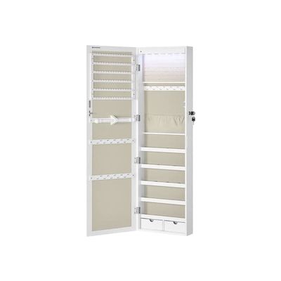 Korukotelo, lukittava seinälle asennettava säilytyspaikka peilillä, valkoinen/beige