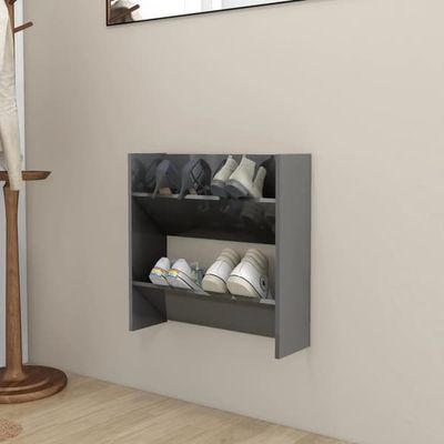 Väggmonterat skoställ i grå högglans - Platsbesparande design | Storlek: 60x18x60 cm | Färg: Grå