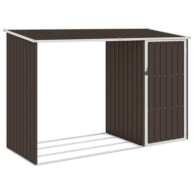 2-i-1 Trädgårdsskjul i galvaniserat stål - Förvaring av ved & redskap | Färg: Brun | Storlek: 245x98x159 cm