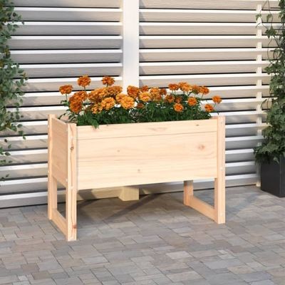 Odlingslåda i massiv furu - Stabil planteringslåda för trädgård | Storlek: 78x40x52 cm | Färg: Natur