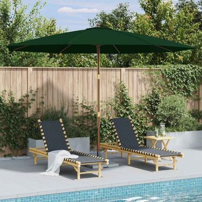 Udendørs parasol med træstang - UV-beskyttelse | Farve: Grøn | Diameter: 350 cm