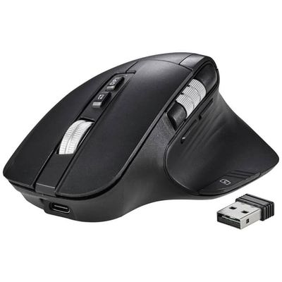 Renkforce RF-OBTM-500 Ergonomisk mus Sladdlös Optisk Svart 8 Knappar 3200 dpi Ergonomisk, Multipair-funktion