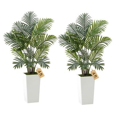 Kunstig Areca-palme 1219 mm, 2-pak, Hvide Plantekasser, Gulvsilkeplante, Indendørs og Udendørs Brug