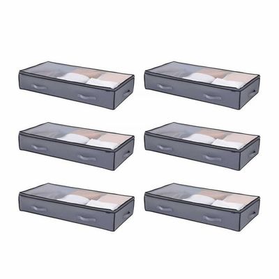Under-säng förvaring, lågprofil lådor, 996x500x180mm, transparenta lock, 90L klädförvaring, 6-pack