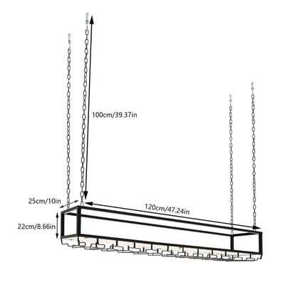 Vintage industriell vinhylla, takmonterad med glashållare, justerbar, färg Light Black