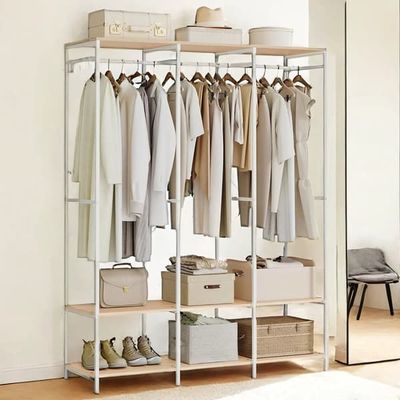 SONGMICS öppen klädskåp med klädstång naturbeige