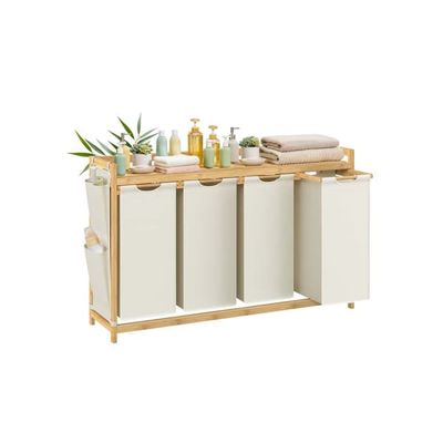 SONGMICS tvättkorg 4 fack 4 x 50 L 124,6 x 33 x 78 cm krämvit