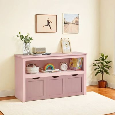 VASAGLE barnhylla med hjul 30 x 102 x 60 cm pastellrosa