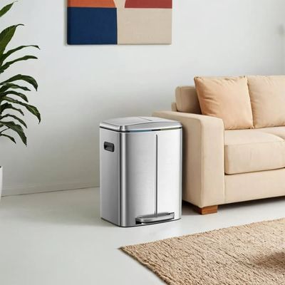 SONGMICS soptunna 2 x 20 L, avfallssorteringssystem med 2 fack, soptunna i metall