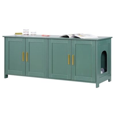 Kattebakkeskab - Skjult kattebakke med sidebord - 120 cm - 4 Døre - 2 Indgange - Til flere katte - Passer til de fleste kattebakker - Træ - Grøn