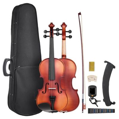 Fiol/Violin 4/4 - Fiolset - Kroppslängd 355 mm - Massivt trä - För nybörjare - Mönstrad yta - Mattbrun