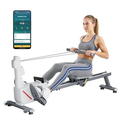 Romaskine - Magnetisk - 16-Trins Støjsvag Modstand - Foldbar - Dobbelt Glideskinne - 158 kg Brugervægt - Bluetooth App & LCD-skærm - Til Hjemmet