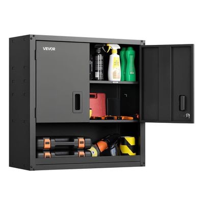 Väggskåp i stål - Förvaringsskåp - B 492 x D 208 x H 492 cm - Låsbara dörrar - Justerbar hylla - Svart