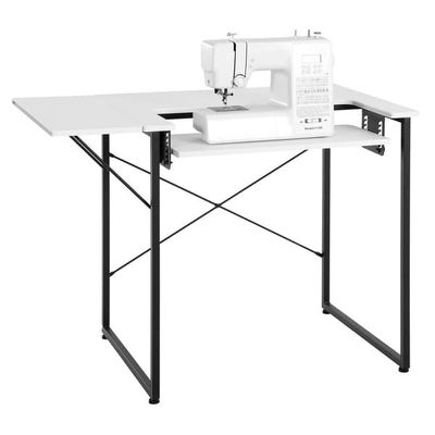 Sybord / Symaskinebord - Multifunktionelt Bord - Sammenklappelig Sidehylde - Justerbar Hylde - Stålben - Pladsbesparende - Hvid
