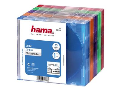 Hama - Tynn CD-oppbevaringseske - kapasitet: 1 CD - gjennomsiktig blå, transparent grønn, transparent oransje, transparent fiolett, transparent rosa