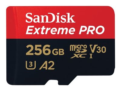 SanDisk Extreme Pro - Flashminnekort (microSDXC til SD-adapter inkludert) - 256 GB - A2 / Video Class V30 / UHS-I U3 / Class10 - microSDXC UHS-I