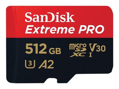 SanDisk Extreme Pro - Flashminnekort (microSDXC til SD-adapter inkludert) - 512 GB - A2 / Video Class V30 / UHS-I U3 / Class10 - microSDXC UHS-I