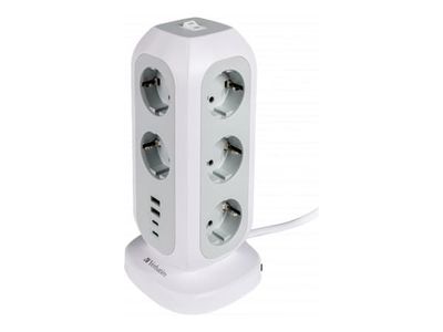 Verbatim EUPT-01 - Effektband - 15-i-1 europeisk multiplugg förlängning - AC 230 V - 3600 Watt - ingång: Typ F - utgångskontakter: 15 (11 x strömtyp