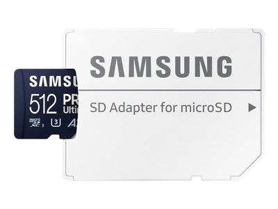 Samsung PRO Ultimate MB-MY512SA - Flashminnekort (SD-adapter inkludert) - 512 GB - A2 / Video Class V30 / UHS-I U3 - microSDXC UHS-I - blå