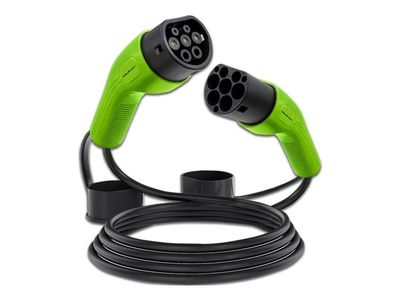 Qoltec - Strømkabel - IEC 62196 Type 2 hann til IEC 62196 Type 2 hunn - 5 m - svart, grønn - power 7 kW