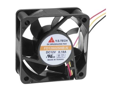 YS TECH FD126025HB-N(2A7) Axialfläkt 12 V/DC 42,66 m³/h (L x B x H) 60 x 60 x 25 mm