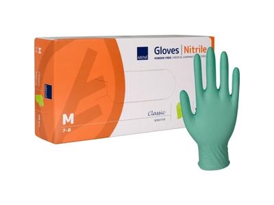Undersøkelseshanske, ABENA Classic Sensitive, M, grønn, nitril, pudderfri - (100 stk.)