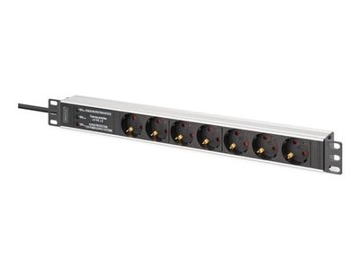 DIGITUS - Effektband (kan monteras i rack) - aluminiumprofil, med överspänningsskydd, integrerat nätfilter - AC 230 V - ingång: power CEE 7/7 - utgån