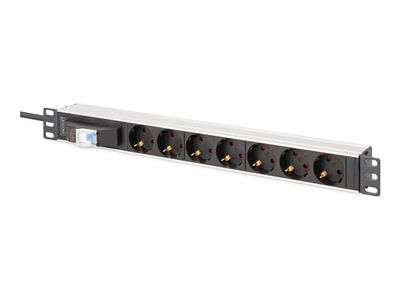 DIGITUS - Effektband (kan monteras i rack) - aluminium, med säkring - AC 250 V - 4000 Wh - utgångskontakter: 7 (Typ C) - 1U - 19" - 1.8 m sladd - sil