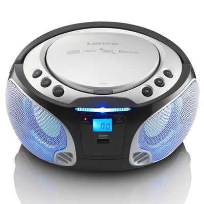 Lenco Bærbar FM-radio CD / MP3 / USB / Bluetooth-spiller® med LED-belysning sølv
