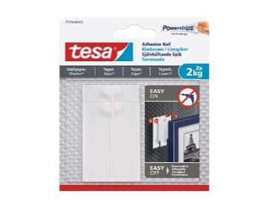TESA 77776-00500-00, Innendørs, Bildekrok, Hvit, Limstrimmel, 2 kg, Malt vegg, Gips