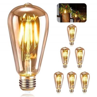E27 Vintage Glödlampor, 6 LED Edison Glödlampor E27 ST64 Dekorativa Lampor Retro Edison Glödlampor Varm Vit