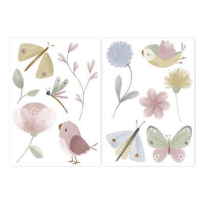 Little Dutch - Lyxiga väggklistermärken - Blommor och fjärilar - 2x 42x30cm